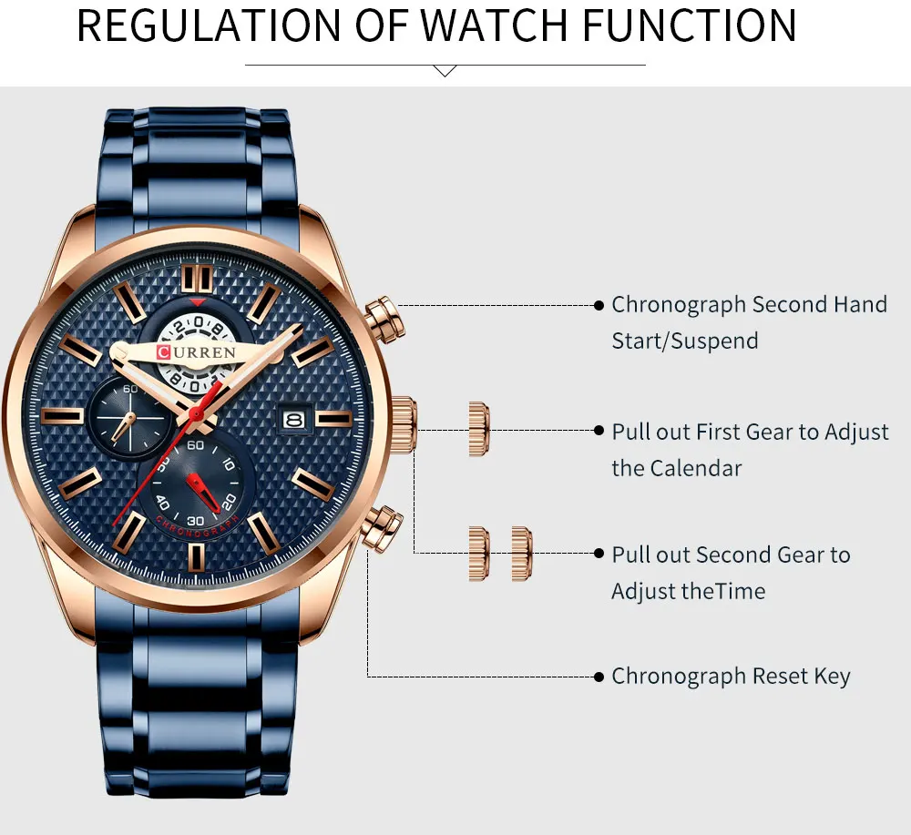 CURREN Модные креативные мужские часы с хронографом спортивные деловые наручные часы из нержавеющей стали кварцевые мужские часы Reloj Hombre
