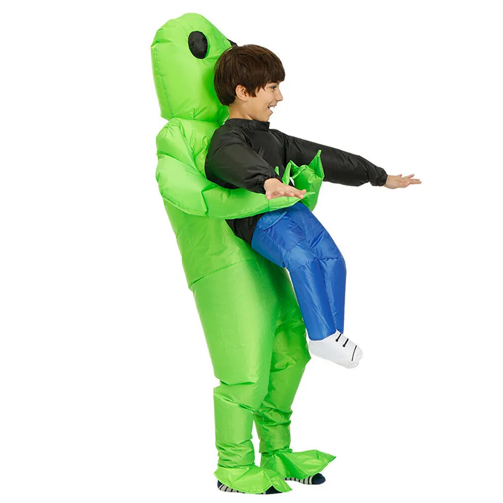 Зеленый Инопланетянин, несущий человеческий костюм, надувной Забавный костюм для косплея, вечерние костюмы на Хэллоуин, TT-best - Цвет: S-kid