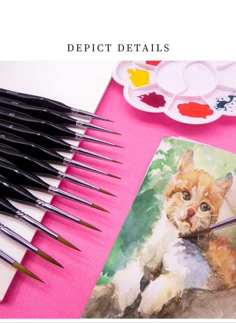 weasel hair Triangle birch rod fine nail art students special line drawing gouache color stroke oil brush 4colors hook line pen