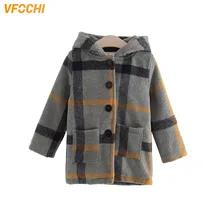 VFOCHI/модное шерстяное пальто для девочек; ветровка; Детское пальто в клетку; одежда для детей; зимнее шерстяное пальто для маленьких девочек; Верхняя одежда с капюшоном