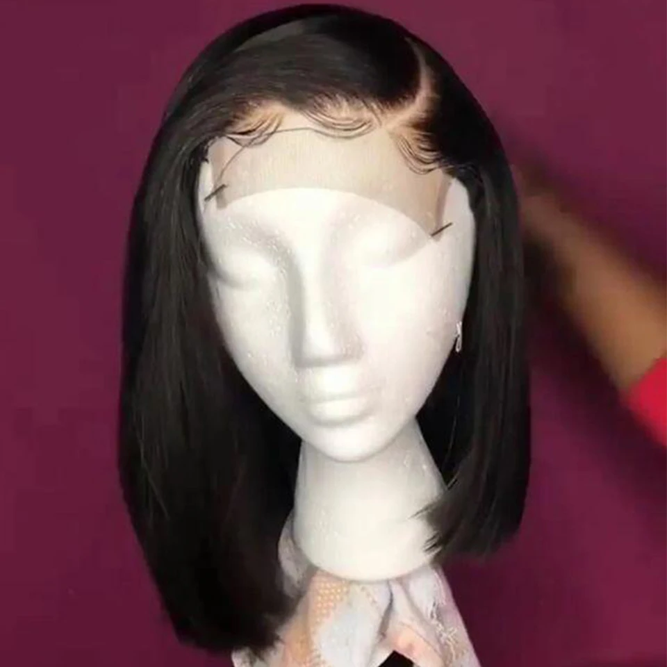 13x4 Синтетические волосы на кружеве человеческих волос парики короткие боб парики бразильский Волосы remy для черной женщины предварительно вырезанные отбеленные