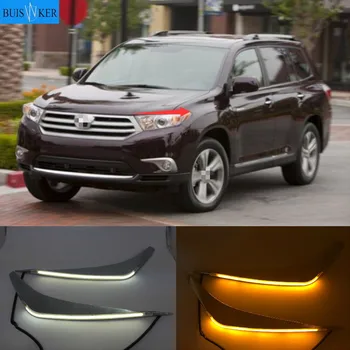 

2PCS LED Daytime Running Light Yellow Turn Signal Relay Car Headlight Eyebrow Decoration For Toyota Highlander 2012 - 2014