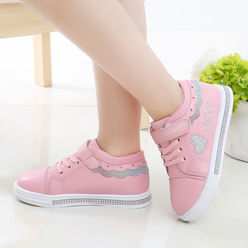 pink Детская повседневная обувь для девочек; детские туфли без каблуков; кроссовки; обувь для малышей; цвет белый, черный, розовый; модная новинка; размеры 27-37 - Цвет: pink