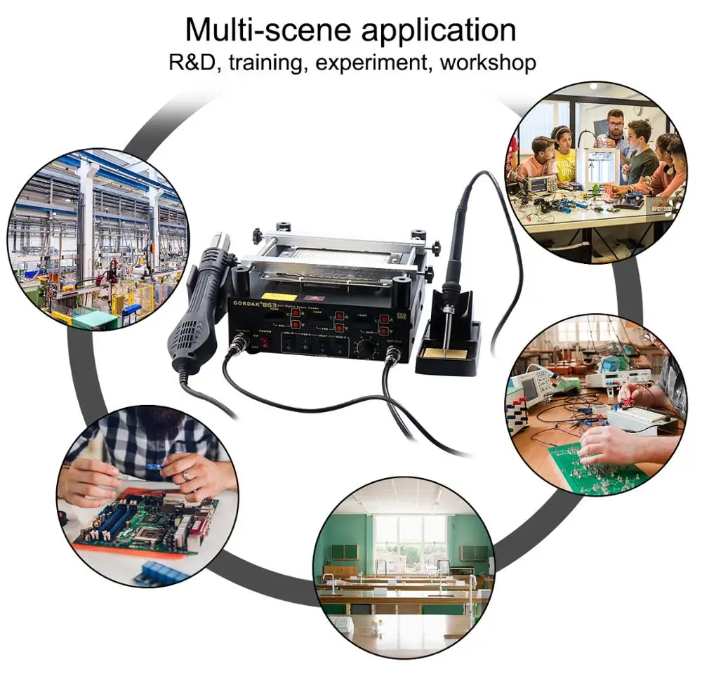 Gordak 863 3 в 1 Тепловая пушка Digita с горячим воздухом паяльная станция BGA+ Электрический паяльник+ Инфракрасная станция предварительного нагрева