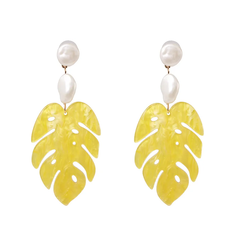JUJIA Fashion Leaf Resin Drop Dangle Earrings For Women Geometric Statement Christmas Gifts Vintage Jewelry Wedding Party - Окраска металла: 52057-YE
