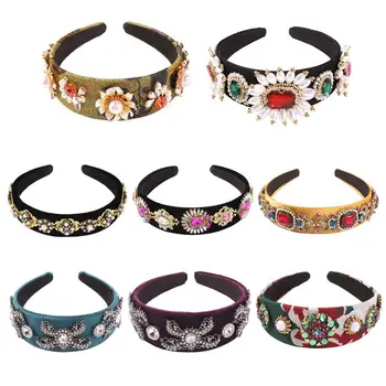 

Baroque Charm Velvet Wide Headband Women Vintage Palace Imitation Crystal Rhinestone Jewelry Crown Tiara Banquet Party Hair Hoop