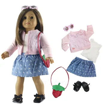 

6 PCS Set Doll Clothes Outfit Coat+vest+skirt+bag+glasses+shoes for 18 inch American Doll Many Style for Choice A06