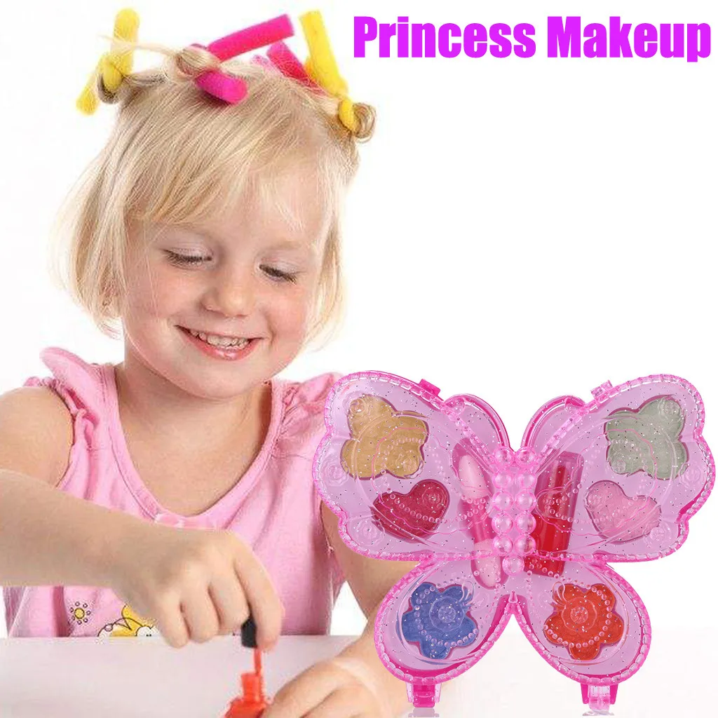 Портативная моющаяся косметическая игрушка принцессы с бабочкой для девочек, нетоксичный Роскошный чехол для макияжа, набор для детей, игрушки для детей, игрушки для малышей