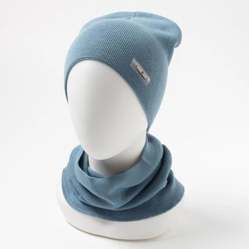 

Set (hat, snood) for a boy, gray / blue, size 48-50