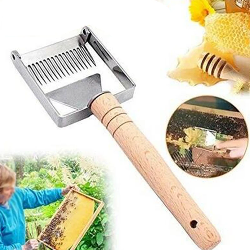 

New Honey Fork Scraper Shovel Stainless Steel Wood Bee Hive Uncapping Accessory