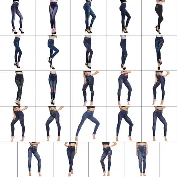 

Seamless Imitation Denim Print Leggings Fashion Women Sexy High Waist Wrap Leg Pants