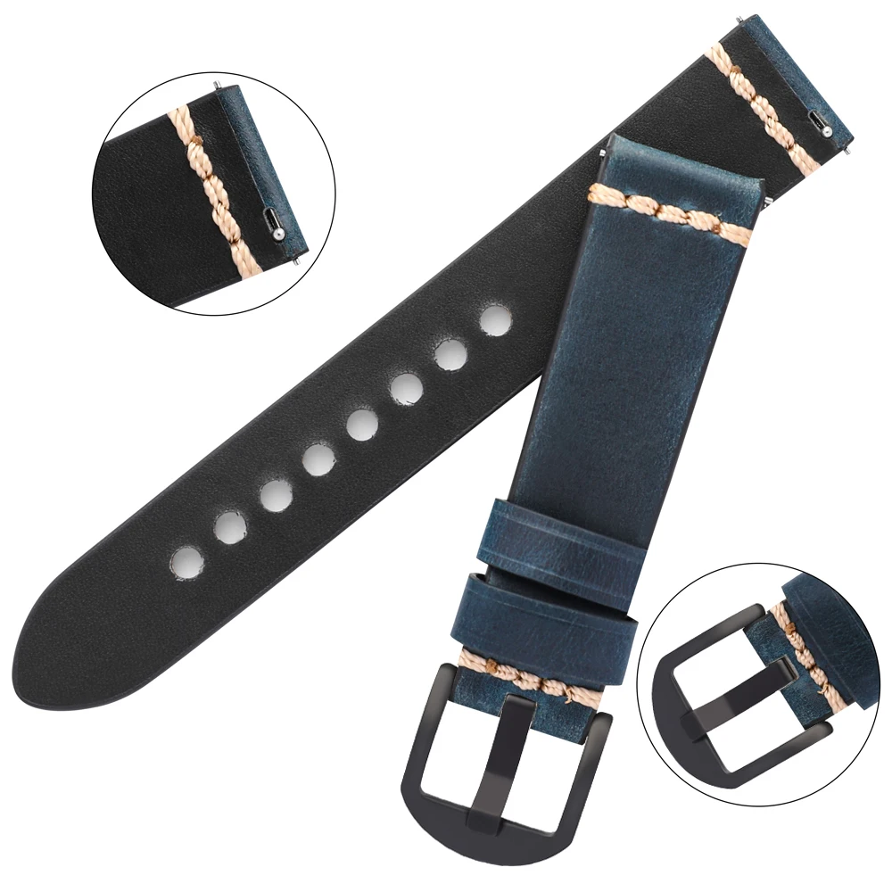 Men Luxurious Cowhide Watchbands 20mm 22mm Oil Wax Leather Watch Bracelet Straps For Panerai Watch Accessories