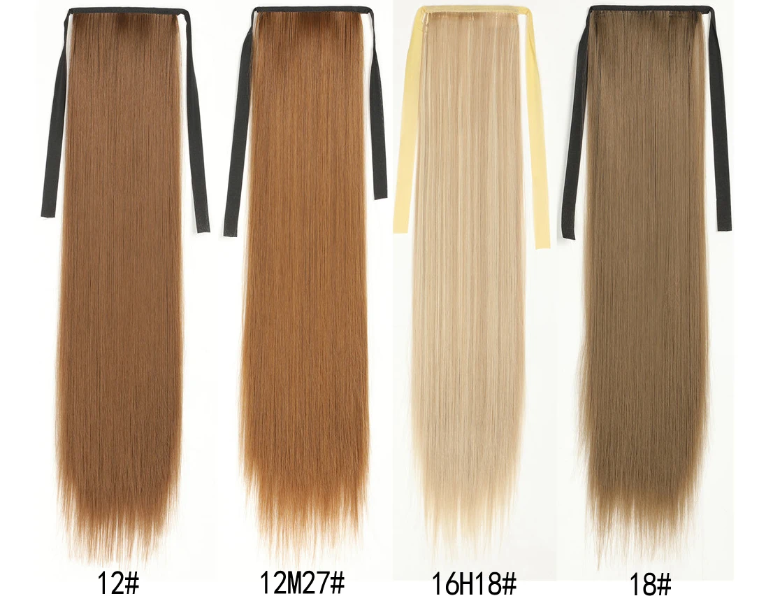 Ombre Long  24" Straight Synthetic Ponytail Hair Extensions Wrap On Clip-in Pony Tails Natural Hair Heat Resistant Hair Pieces