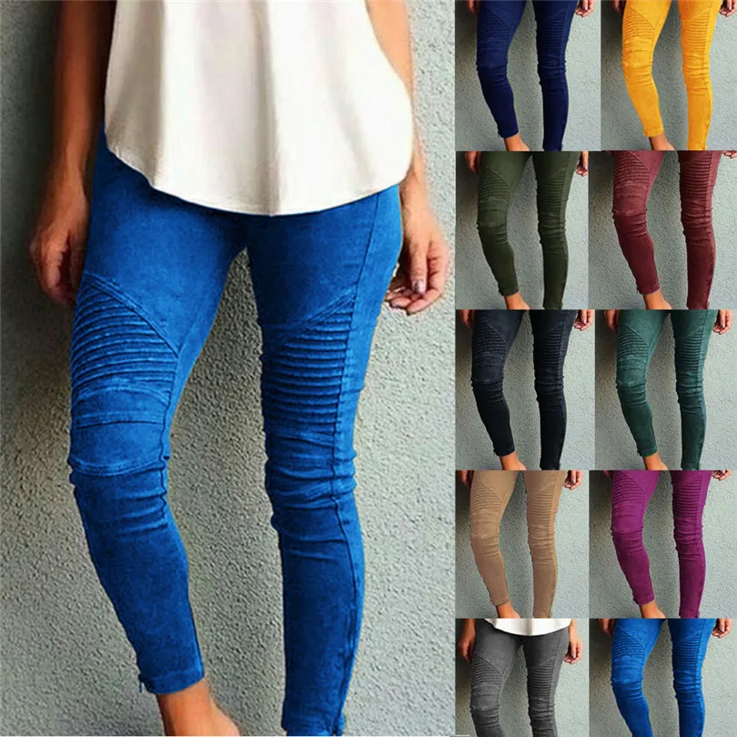

VISNXGI Spring Winter Faux Suede Leggings Fold High Waist Retro Elastic Stretchy Slim Women Pencil Pants Plus Size Sports Pants