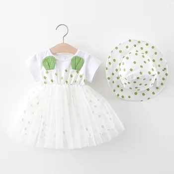 

Girls Dress Summer Cute Polka Dot Mesh Princess Dresses for Girl Kids Dress With Hat Outfits Birthday Dress