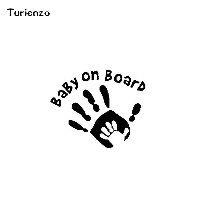 Turienzo 14.5CM*12CM HAND IN BABY ON BOARD Car Sticker Funny Decal Vinyl Black White CT-363 | Автомобили и мотоциклы