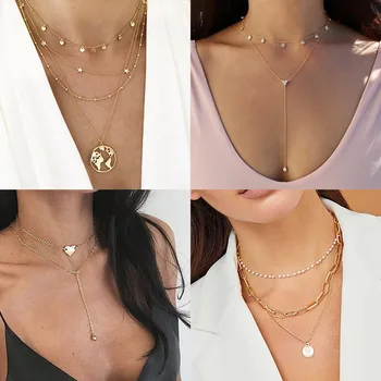 

FAMSHIN 2020 Boho Punk Chain Necklaces Choker For Women Fashion Alloy Charm Gold Chain Choker Necklace Bohemian Trendy Jewelry