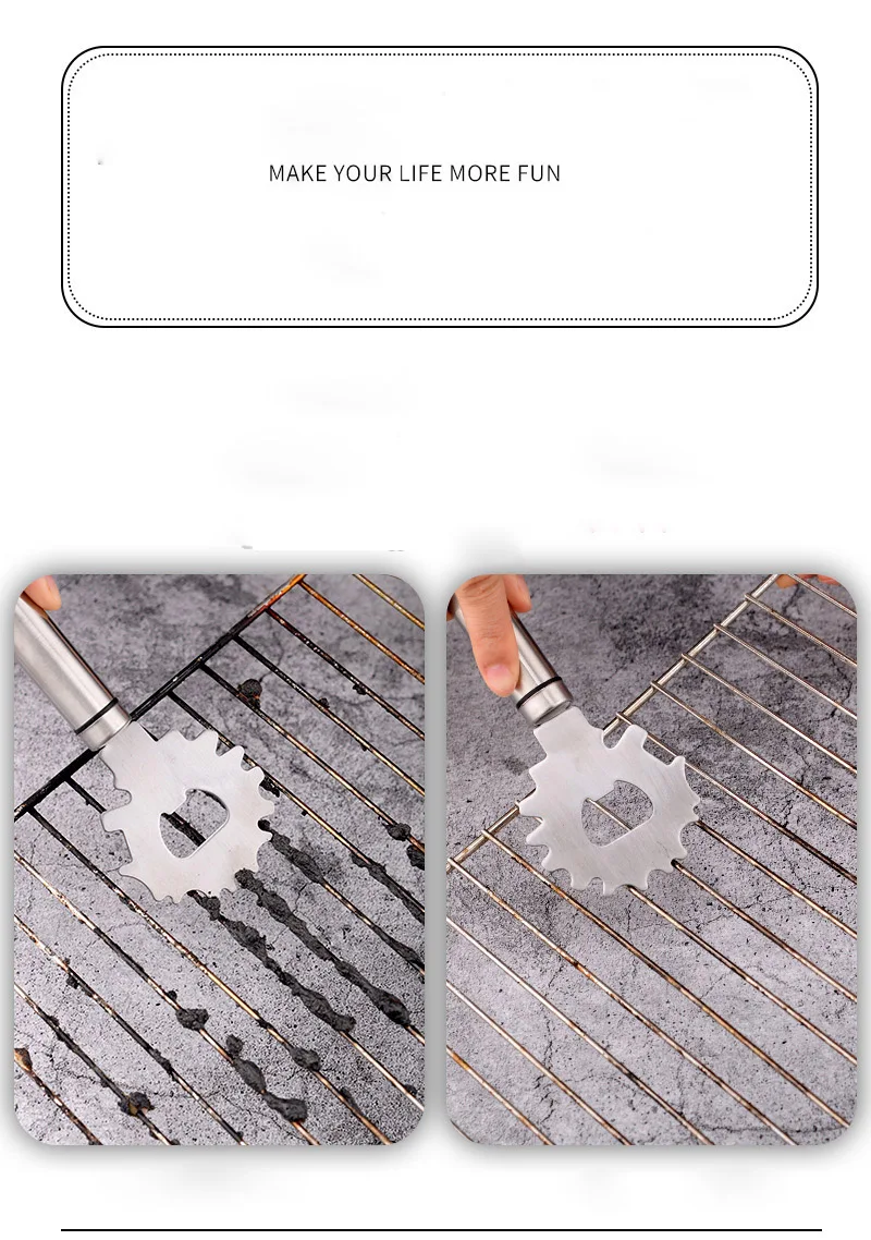 BBQ Grill Scraper -Stainless Steel Barbecue Grill Grate Cleaner-Unique Long Handle Design BBQ Cleaning
