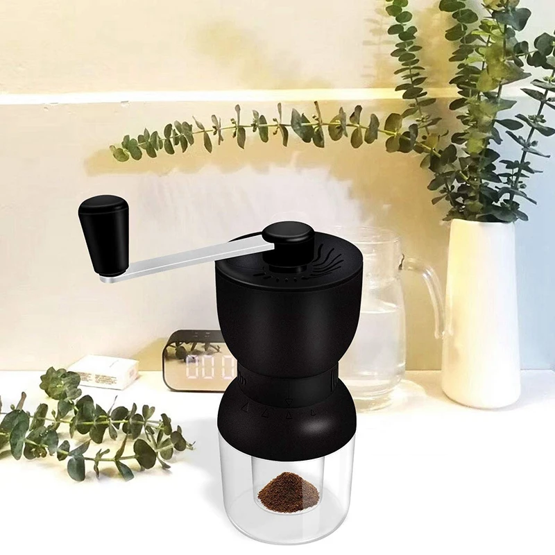

Manual Coffee Grinder with Ceramic Burrs, LHS Hand Coffee Mill with Two Containers Adjustable Coarseness Refillable Lids