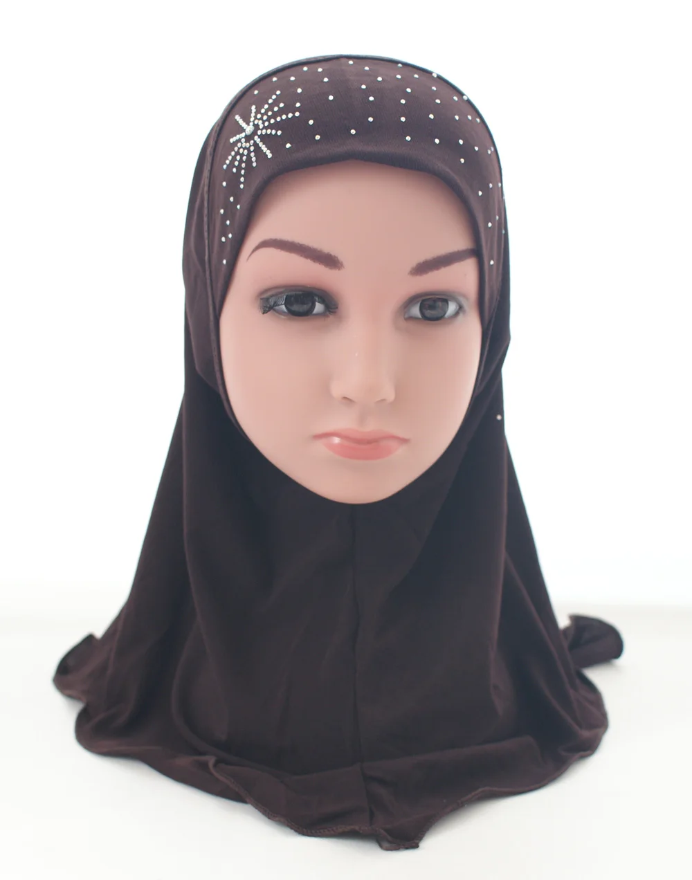 Детский мусульманский шарф для девочек, школьные стразы, головной убор, арабский тюрбан, головной убор, шарф Рамадан, Ближний Восток - Цвет: 01 Dark Coffee