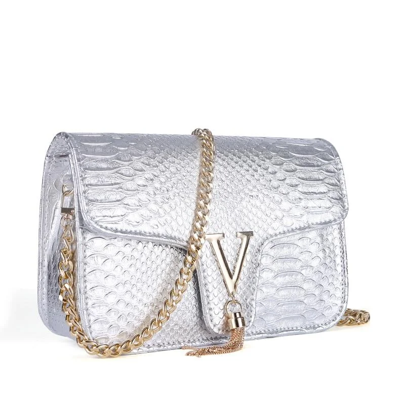 Новая роскошная женская дизайнерская сумка из крокодиловой кожи, сумка высокого качества, маленькая сумка-тоут, модная брендовая сумка, sac основной femme de marque Lux - Цвет: silver