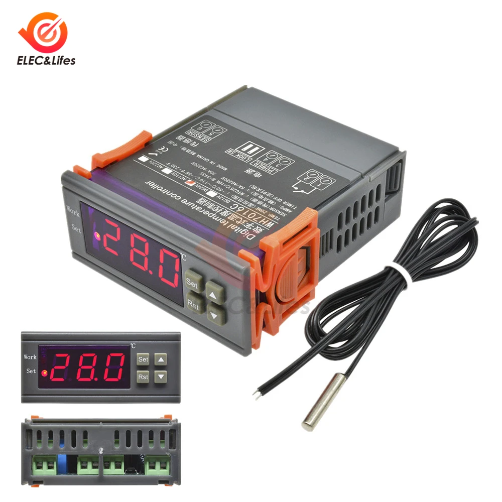 WH7016C DC12V 24V AC110V 220V 10A LCD цифровой регулятор температуры термостат комнатный