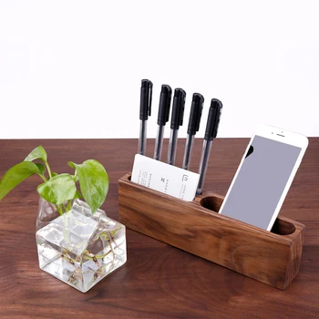 

Wooden Mobile Phone Holder Portable Multifunctional Storage Pen Holder Business Card Box Desktop Phone Stand Home Office Gift