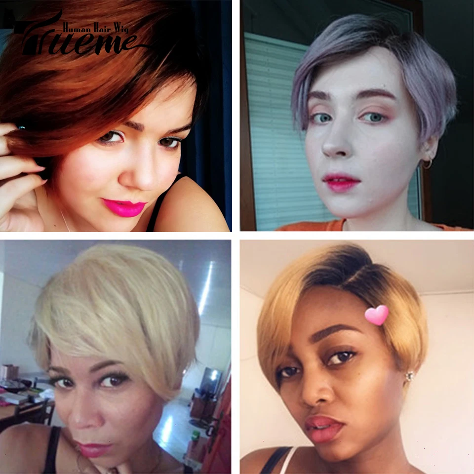 Trueme Pixie Cut Bob Human Hair Wigs Ombre Blonde 613 Purple Red Human Lace Wig For Women Remy Brazilian Hair L Part Lace Wig human hair wig,human hair extensions,lace front wig,human hair wigs,front lace wig