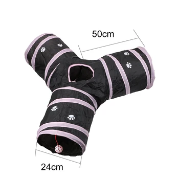 Funny Pet Cat Tunnel Kitten Toys 3 Holes Tunnel Tubes 2 Colors Play Tubes Balls Foldable Storage Pet Supplies 5
