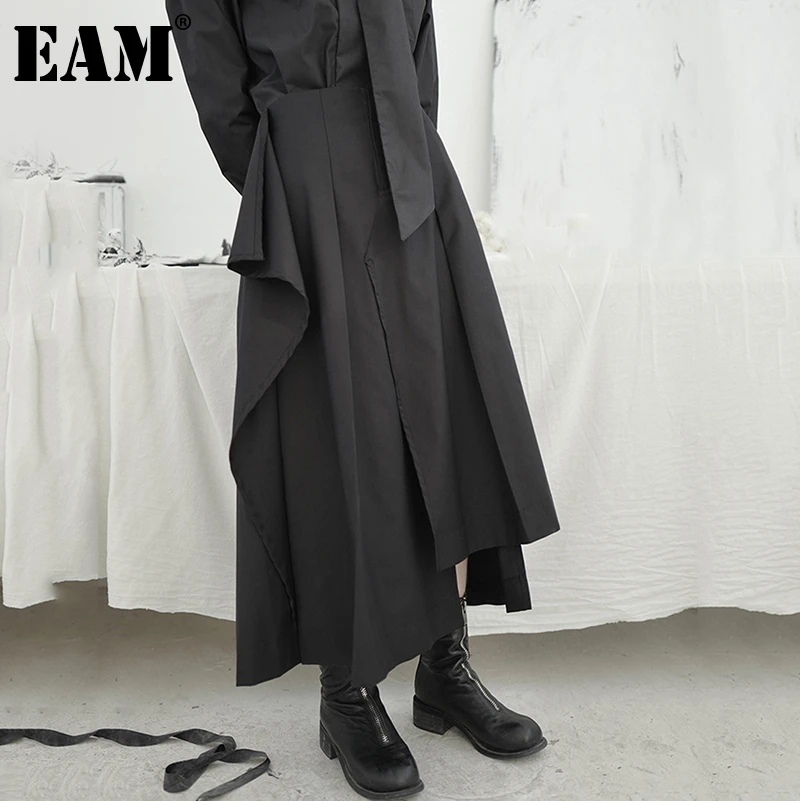 [EAM] High Waist Black Asymmetrical Vent Split Joint Temperament Half-body Skirt Women Fashion New Spring Autumn 2021 1S671 | Женская