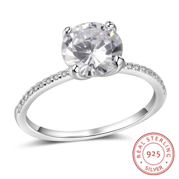 

Solid 925 Sterling Silver Wedding Ring for Women Round Cubic Zirconia Ring Engagement Accessories Gift Silver 925 Jewelry