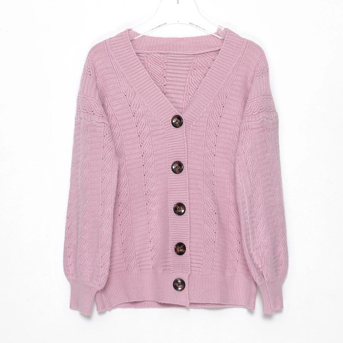 

Minimalist Lazy Women Knitted Cardigan Fall 2020 V Neck Single Breasted Hollow Out Loose Sweater Retro Fashion Winter Clothes