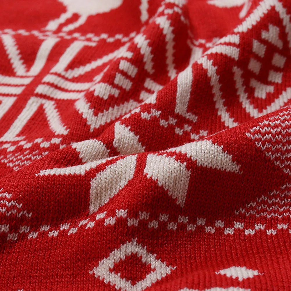 Men s Sweaters Ping an Deer Printed Sweaters Round Necked Slim Fit Sweaters Sweaters Tops Red 5