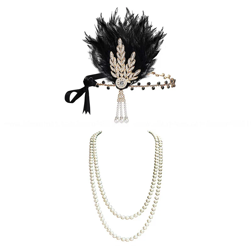 accessorie -a 1920s размера плюс Гэтсби блесток бахромой платье Пейсли Арт Деко Хлопушка рукав платье с 20s аксессуары набор xs, s, l, m, xl, xxl - Цвет: accessorie -a