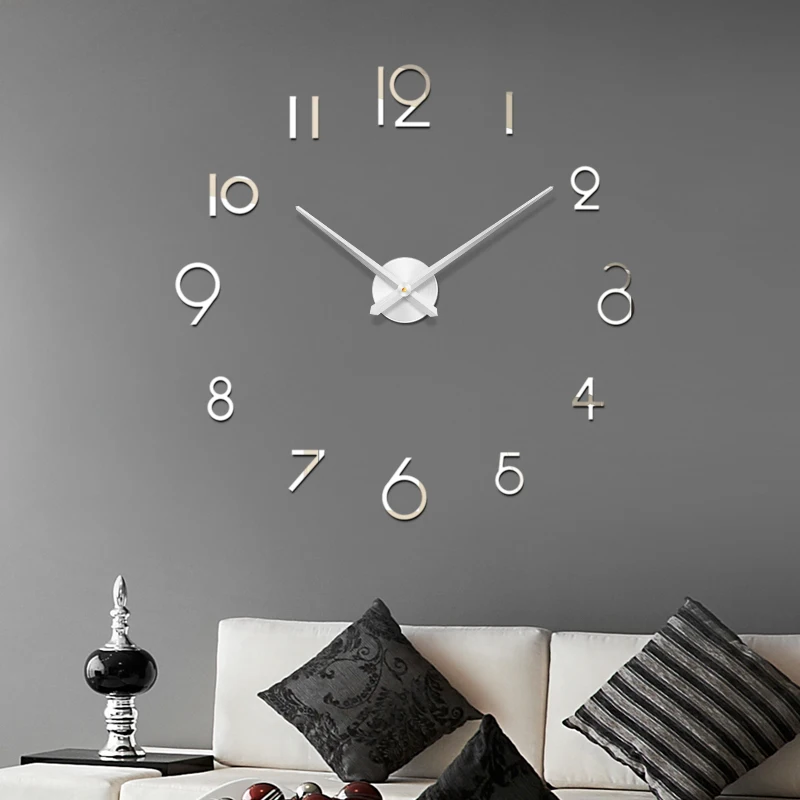 48 Inch Fashion 3D big size wall clock mirror sticker DIY brief living room decor meetting room wall clock diy sticke