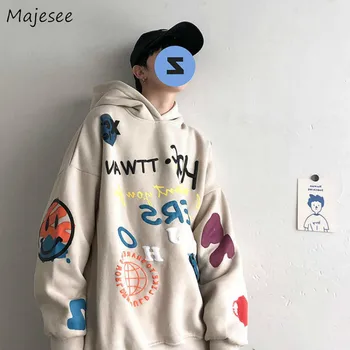 

Men Hoodies Winter Thickening Plus Velvet Printed Leisure Korean Style Hip-hop Trendy Harajuku Daily Oversize Kpop Streetwear