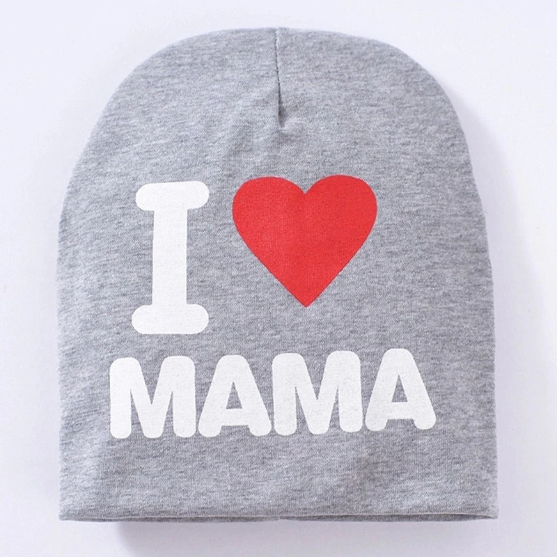 Весенне-осенняя вязаная теплая хлопковая Шапка-бини для малышей, для маленьких мальчиков и девочек, с принтом «I LOVE PAPA MAMA», детские шапки - Цвет: gary mama