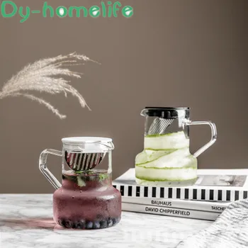 

800ml Nordic with Filter with Spoon Black and White Lid Transparent Glass Coffee Teapot Restaurant Household Coffee Pot Cup