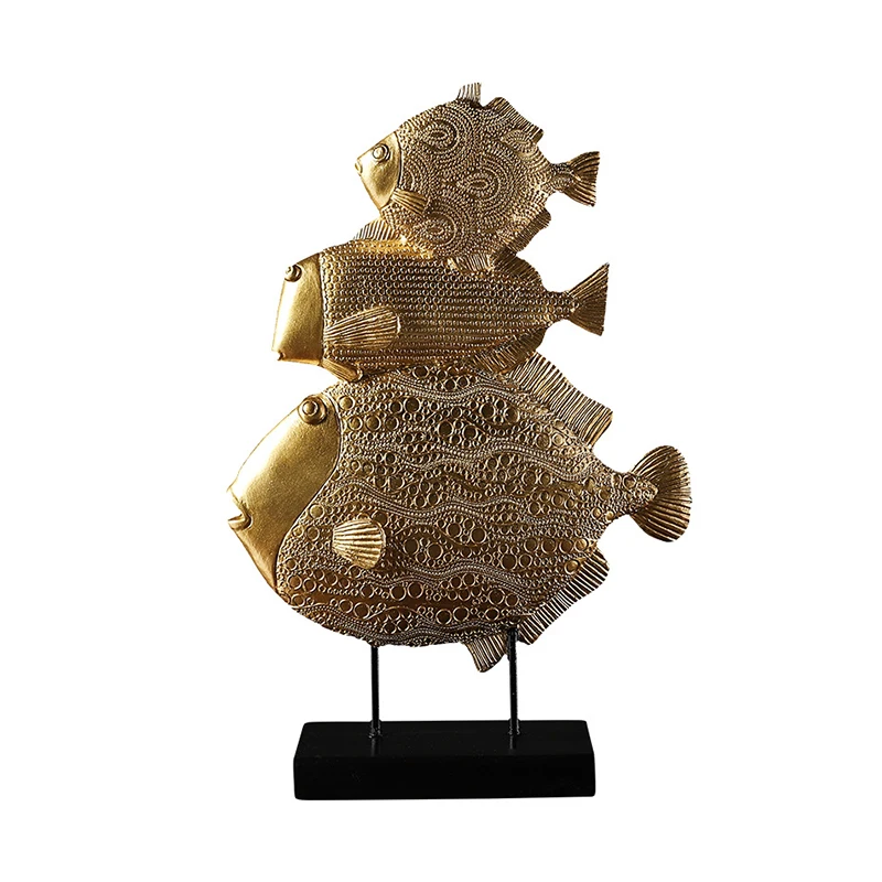 Счастливые фигурки миниатюрная модель золотые и Белые рыбы украшение для