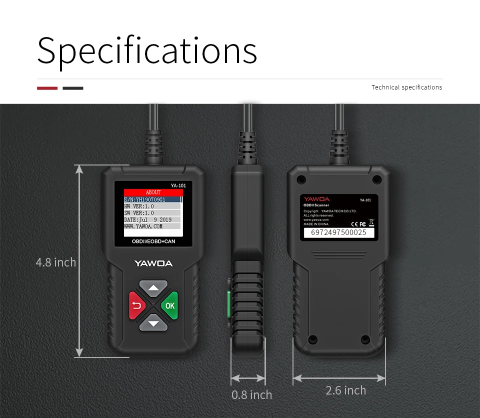YAWOA YA101 считыватель кодов OBDII/EOBD YA-101 обновление с USB жизнь Расширенный OBDII сканер PK CR3001 CR319 AD310