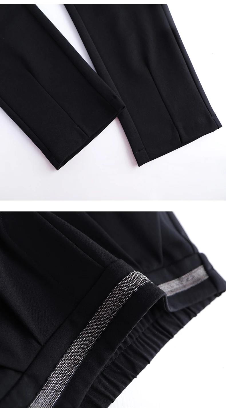 Black Stretch Pencil Pants for Women Fashion Office Work Elegant Trousers New Casual Loose Thin Korean Pocket Ankle-Length Pants