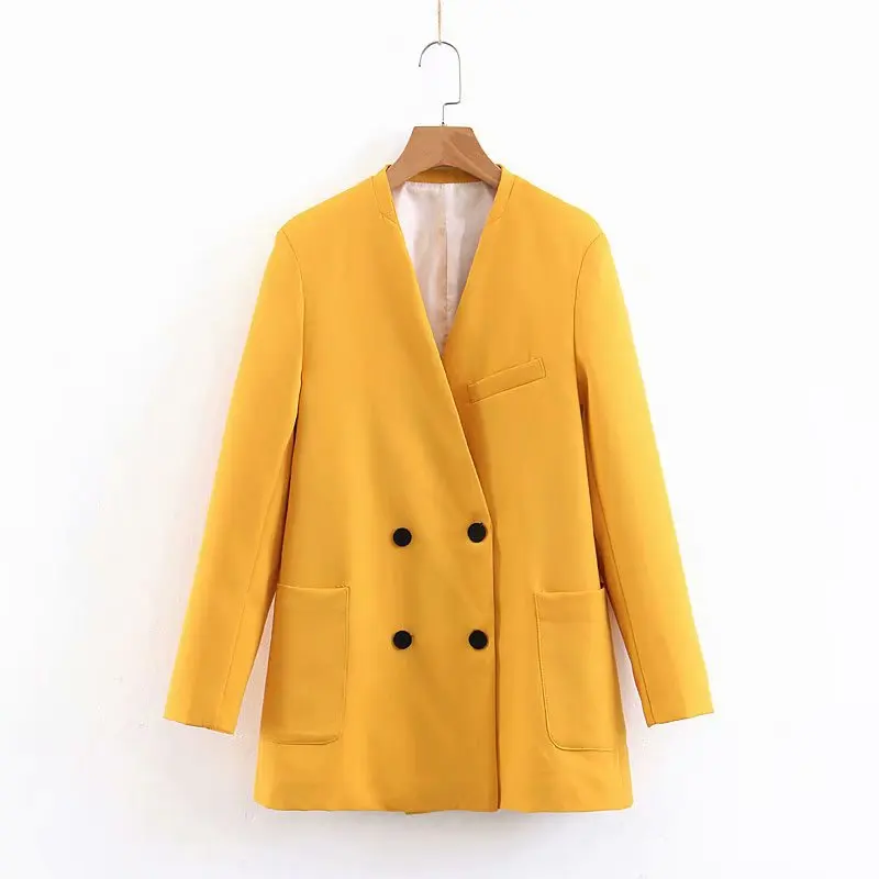 

Xl-1971 Loose-Fit Versatile Mid-length Double Breasted Long Sleeve Solid Color Casual Suit Jacket