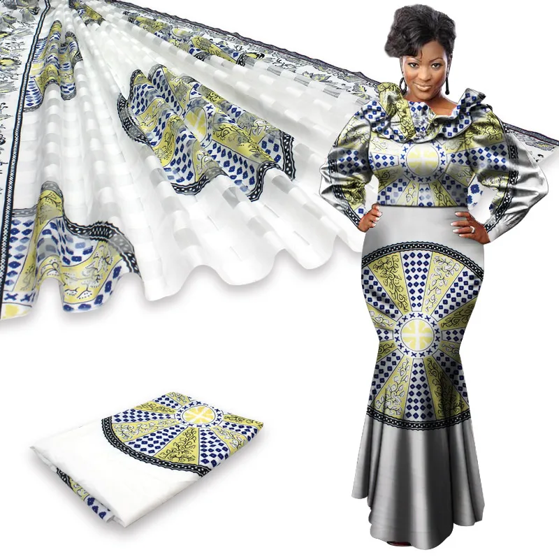 3 ярда органза+ 3 ярда лента материал шелк африканская вощеная ткань принтом Шелковый воск ткань для женского платья