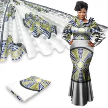 3 ярда органза+ 3 ярда лента материал шелк африканская вощеная ткань принтом Шелковый воск ткань для женского платья