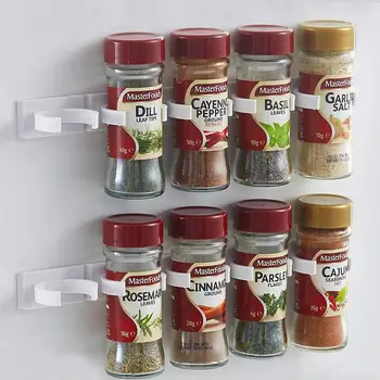 

1Pcs Kitchen Storage Rack Wall Mount Ingredient Spice Bottle Rack Plastic Clip Rack Cabinet Door Hooks Jars Spice Holder Tools