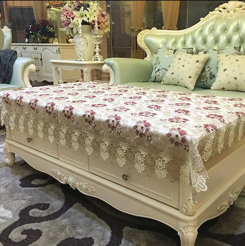  Europe luxury embroidered tablecloth table dining table cover table cloth Lace flower fabric TV cab
