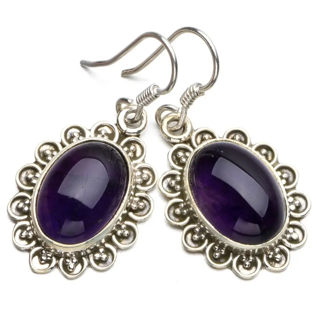 Натуральный Аметист Boho Стиль 925 Висячие серьги из серебра 925 пробы 1 1/" R1937