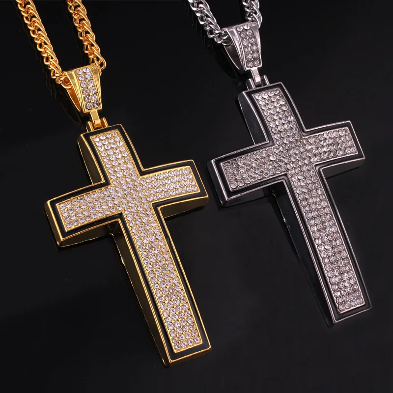 

Occident Fashion Hiphop Hip Hop Nightclub Performance Bar Full of Crystals Cross Necklace Cool Hip Hop Necklace