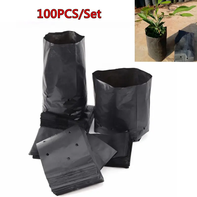 

100Pcs/Set PE Nursery Bags Thicken Plant Grow Bags Seedling Pots Eco-Friendly Garden With Breathable Holes Black Planting Bags