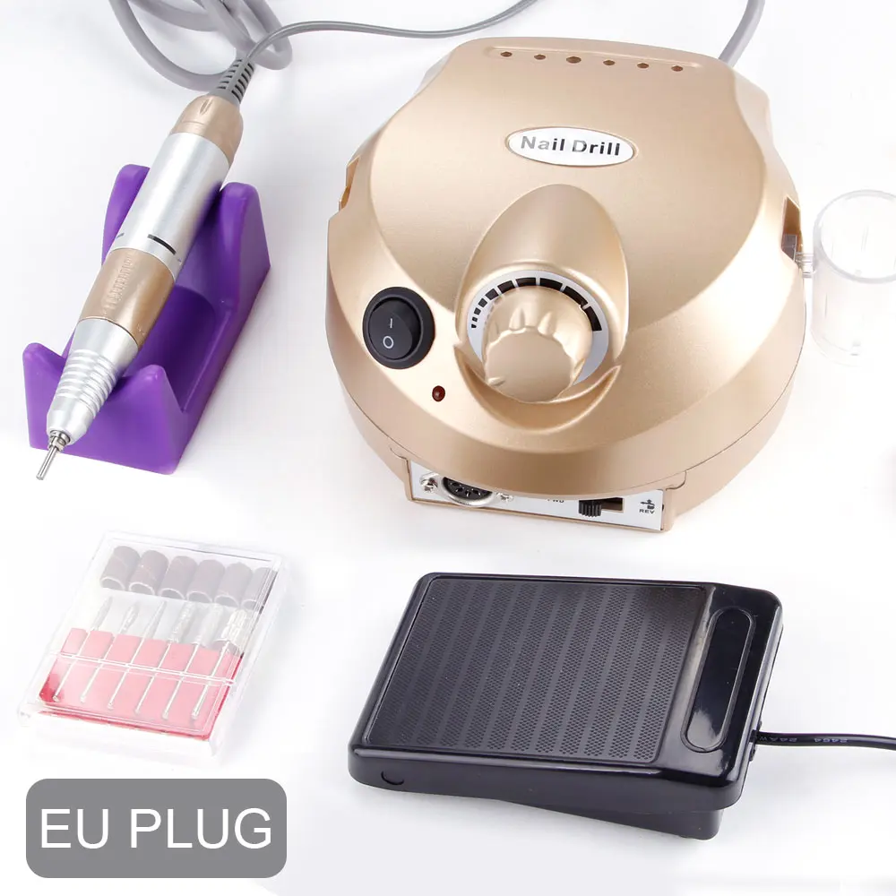 Gold EU Plug Маникюр и педикюр фрезерный электрический ногтей сверлильный станок для Полировочная пилка для нейл-арта мельница аппарат для маникюра 30000 об/мин домашнего использования - Цвет: Gold EU Plug